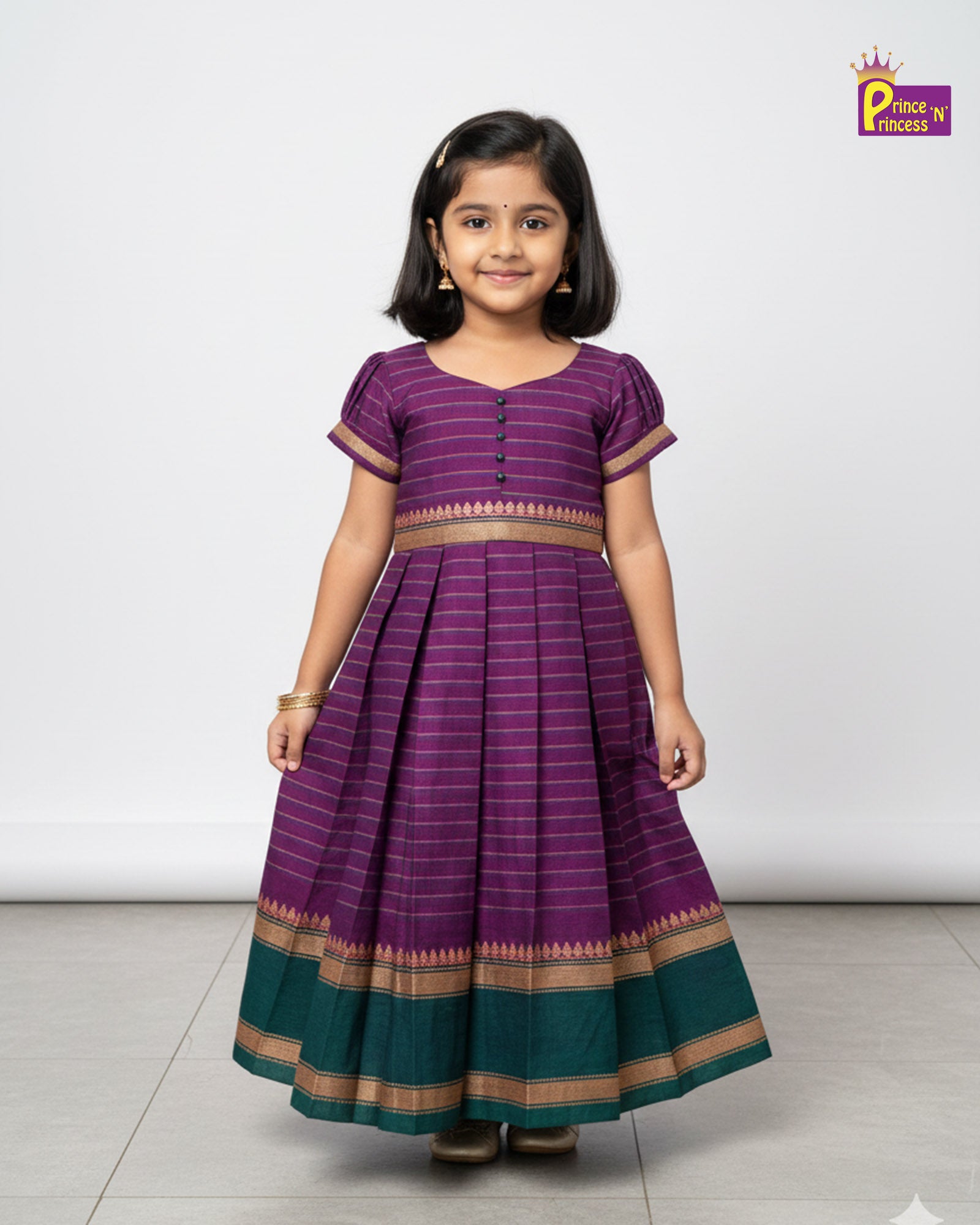 Kids Purple stripes Chettinad Cotton Gown PG630