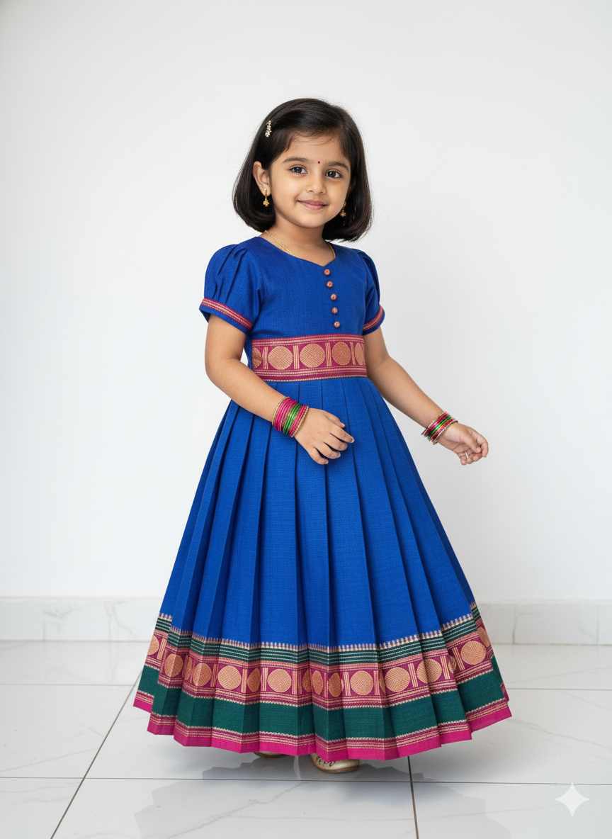 Kids Blue Chettinad Cotton Gown PG631
