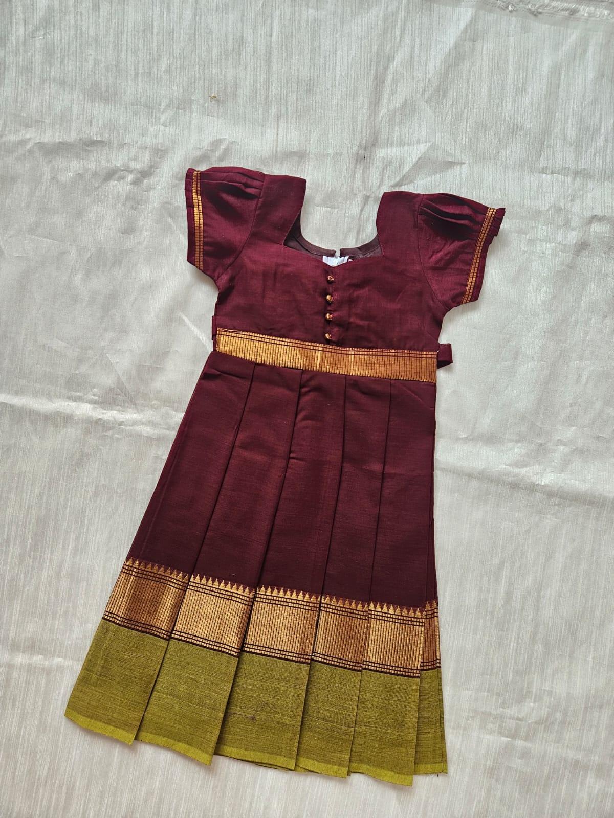 Kids Maroon with Green Chettinad Cotton Gown PG632