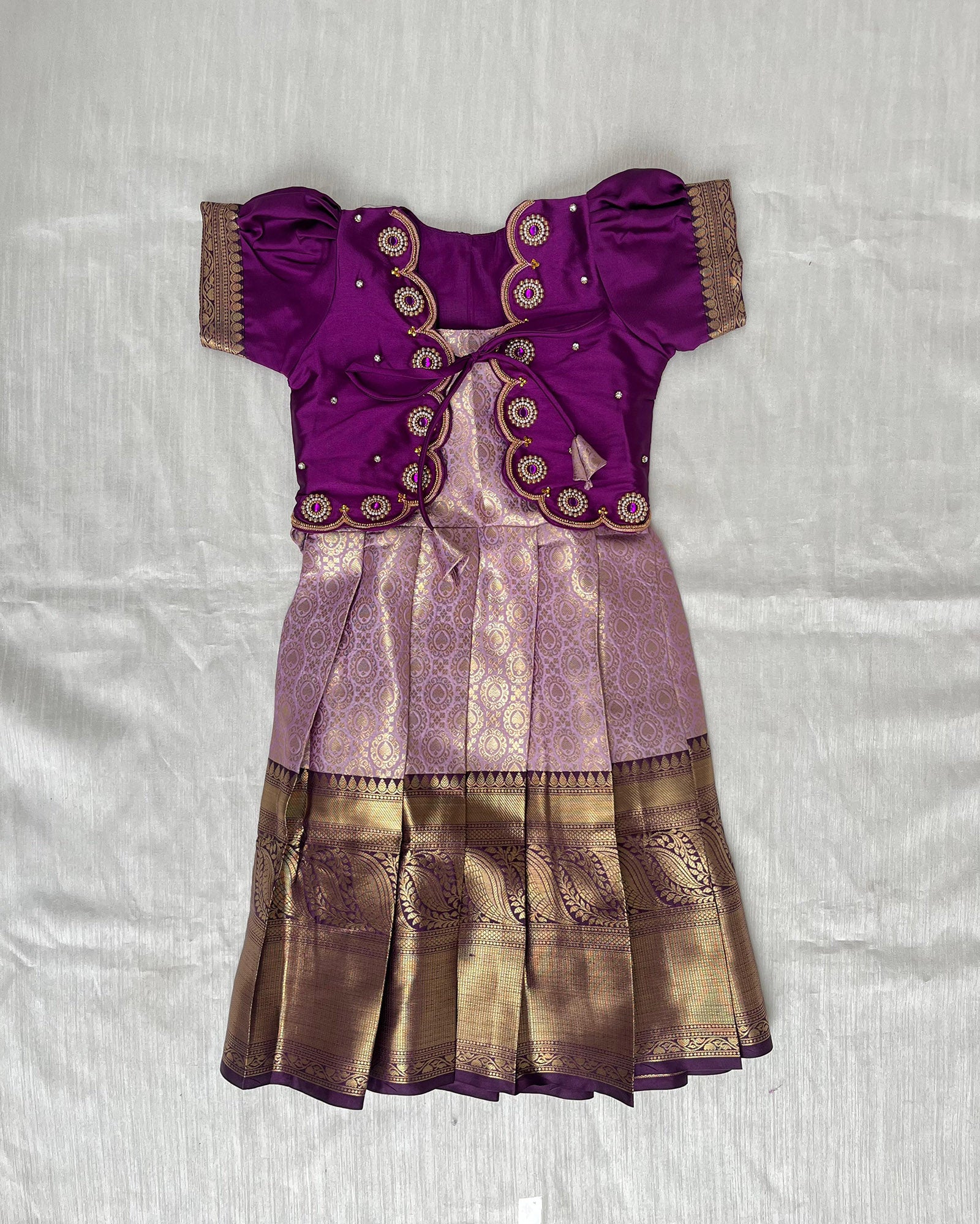 Kids Wine Traditional Coat Type Aari Work Long gown PG645