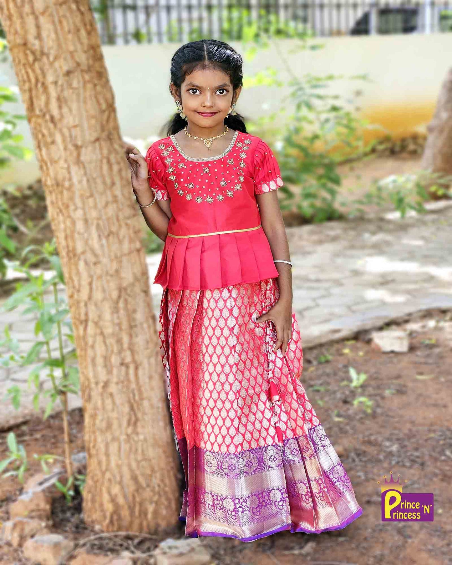 Kids Red Traditional AARI Work Pattu Pavadai PPP1536