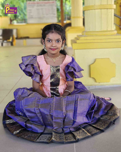 Kids Pink With Purple Traditional Pattupavadai PPP1500