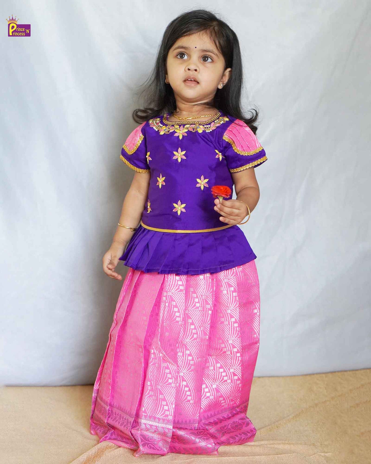 Kids Blue Pink Aari Work Traditional PattuPavadai PPP1000