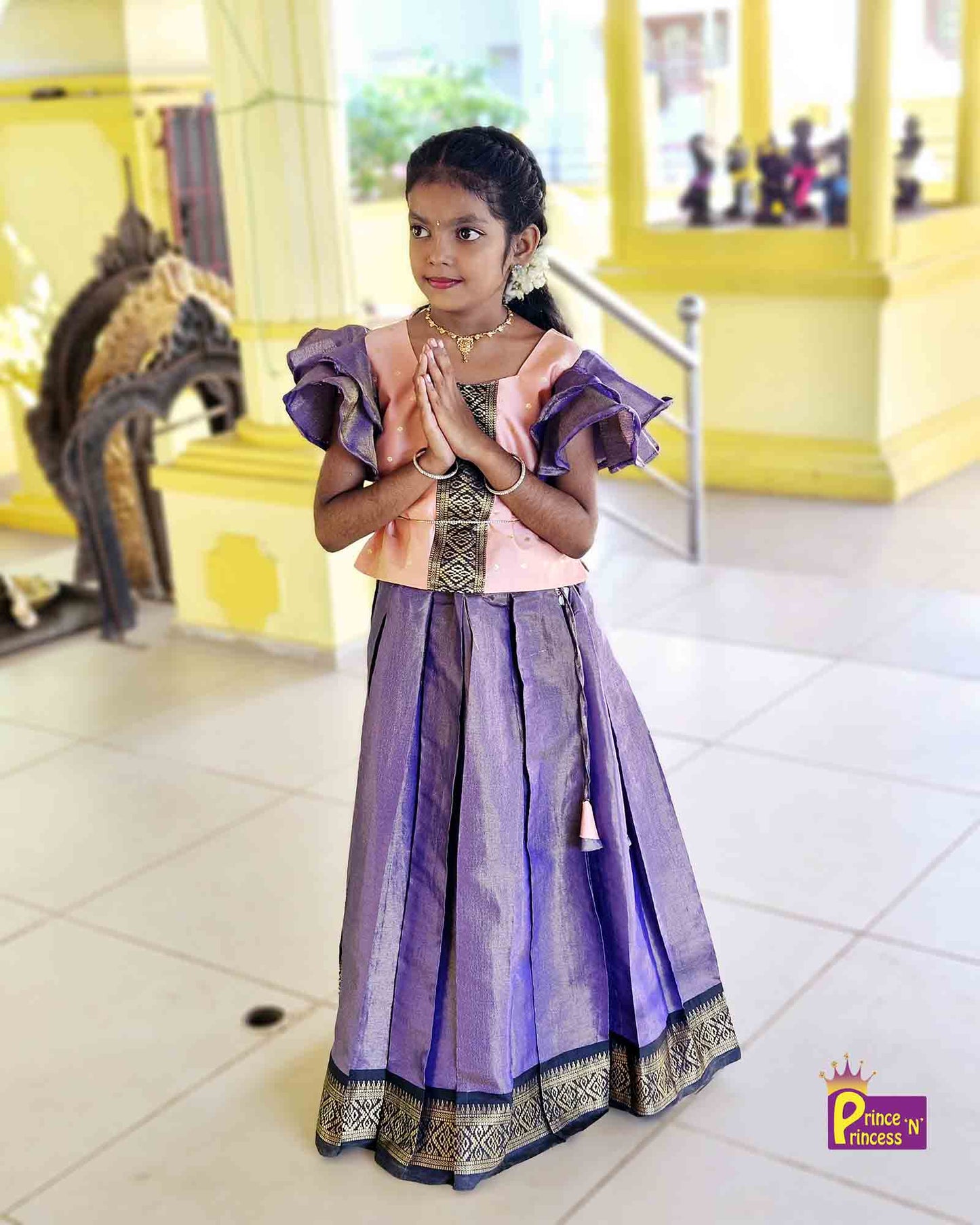 Kids Pink With Purple Traditional Pattupavadai PPP1500