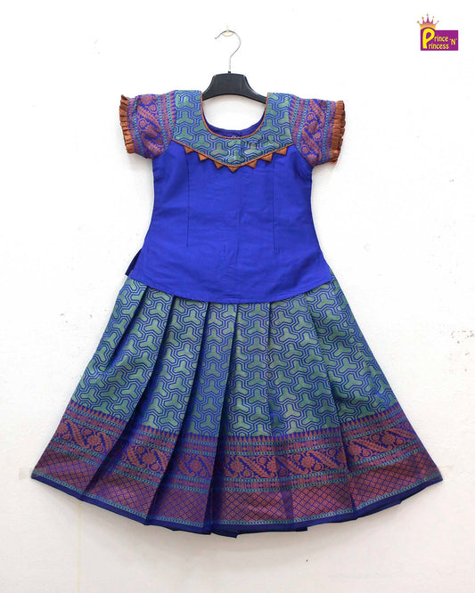 Kids Blue Traditional Pattupavadai PPP1602