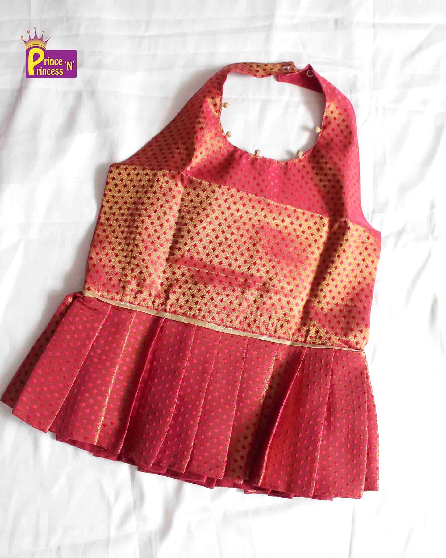 Kids Maroon Halter Neck with Banarasi Silk Skirt Pattu pavadai PPP1257