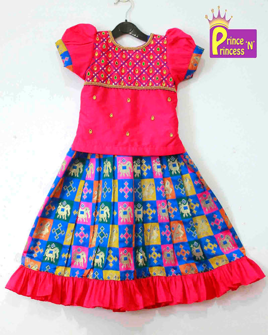 Kids Pink Multi Colour Heavy AARI Work Traditional Pattu Pavadai PPP1006
