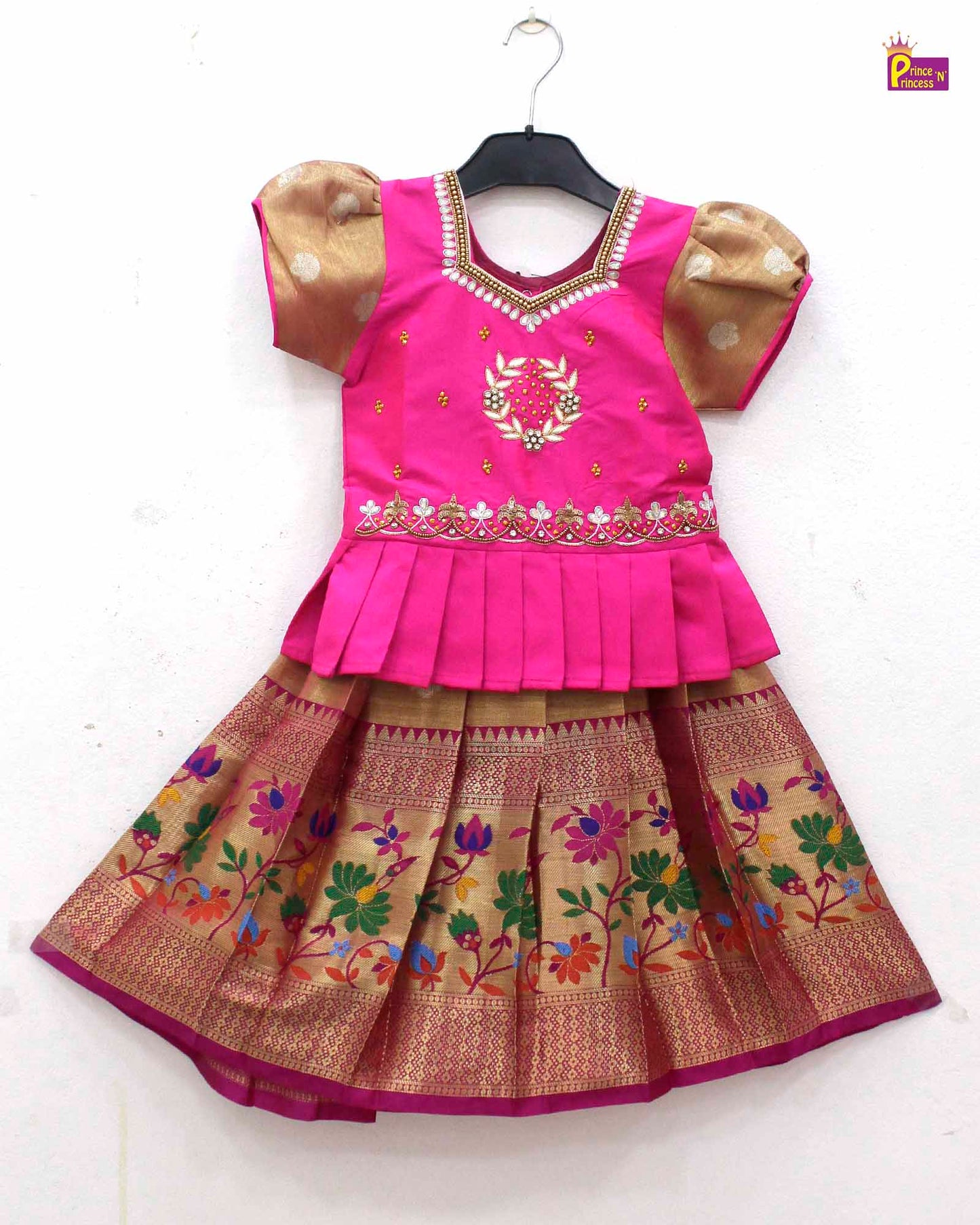 Kids  Pink Top With AARI Work Tissue Designer Pattu Pavadai PPP1010