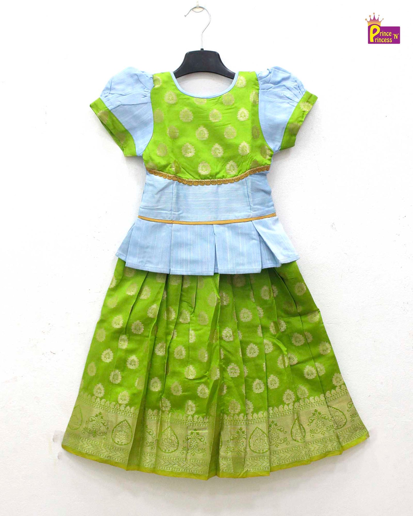 Kids Light Green Traditional Pattu Pavadai PPP1044