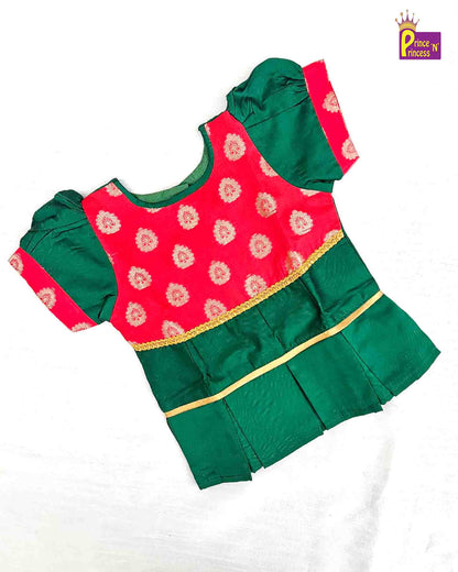 Kids Green and Red Traditional Pattu Pavadai PPP1046