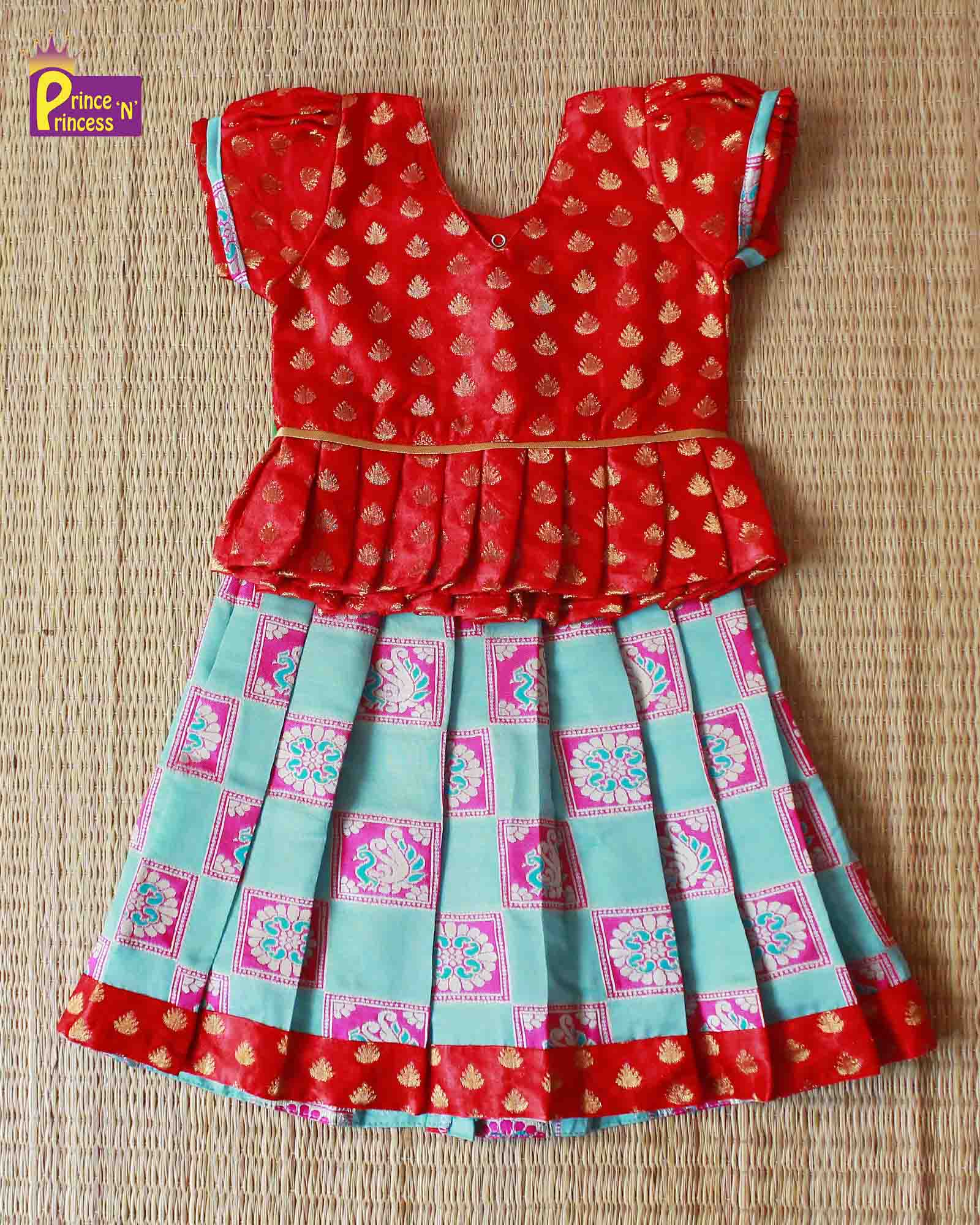 Prince N Princess Red Green Pattu Pavadai  PPP1071