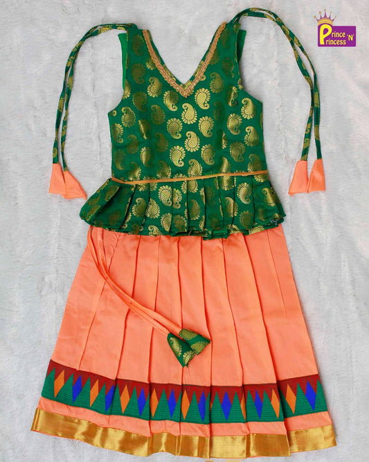 Green with Orange Traditional Pattu Pavadai PPP1075