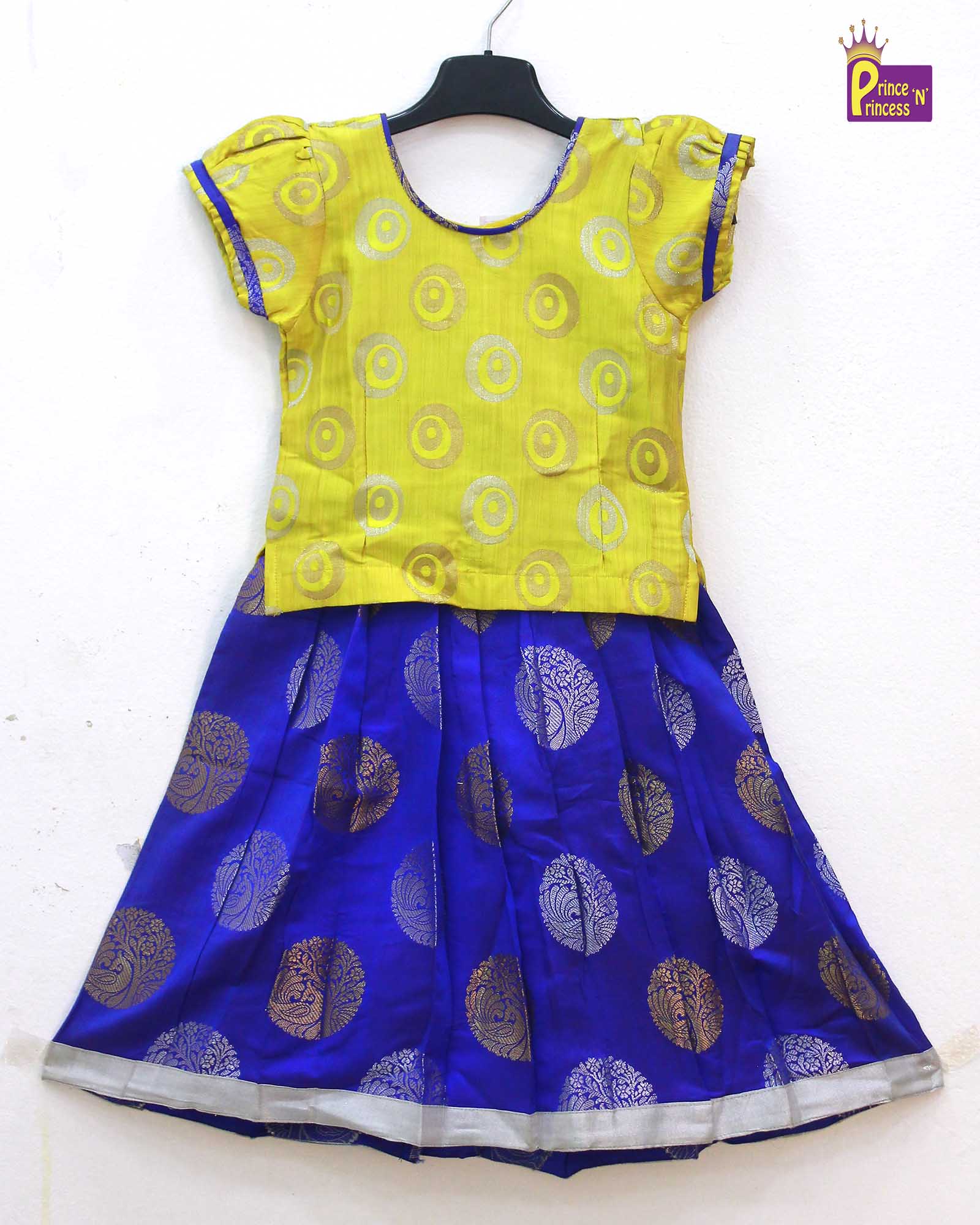 Blue And Yellow Traditional Pattu Pavadai PPP1094