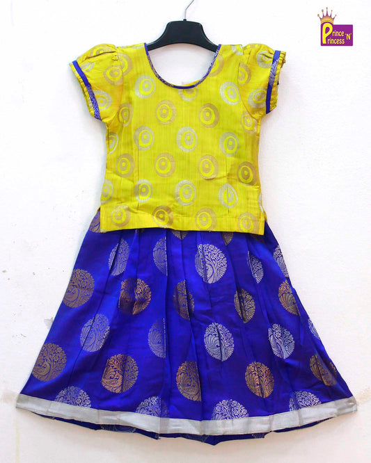 Blue And Yellow Traditional Pattu Pavadai PPP1094