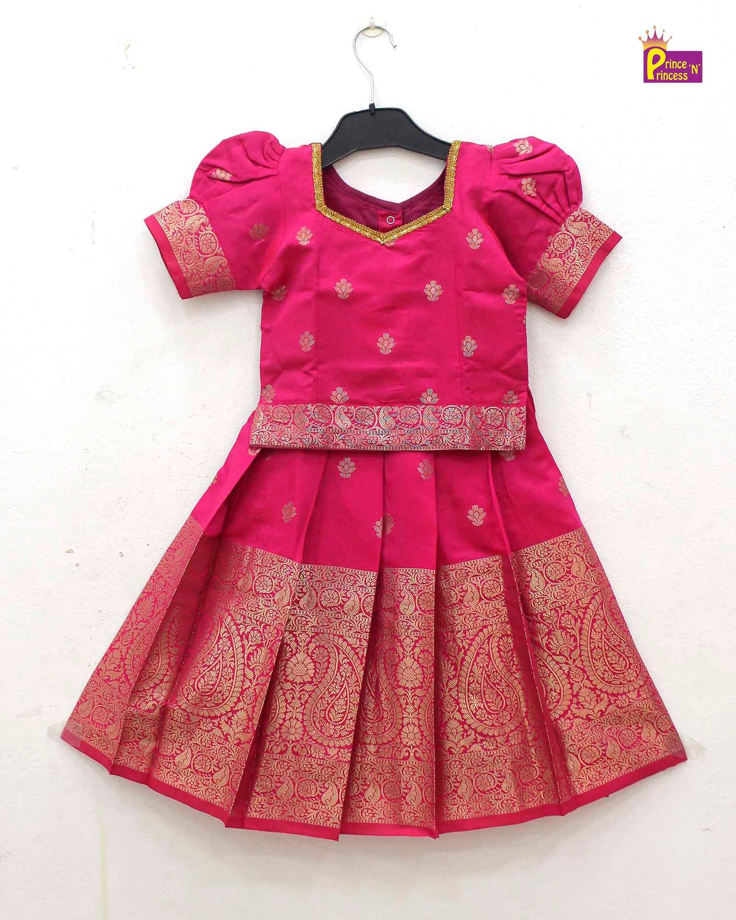 Kids Pattu Pavadai Pink Zari Border PPP1116