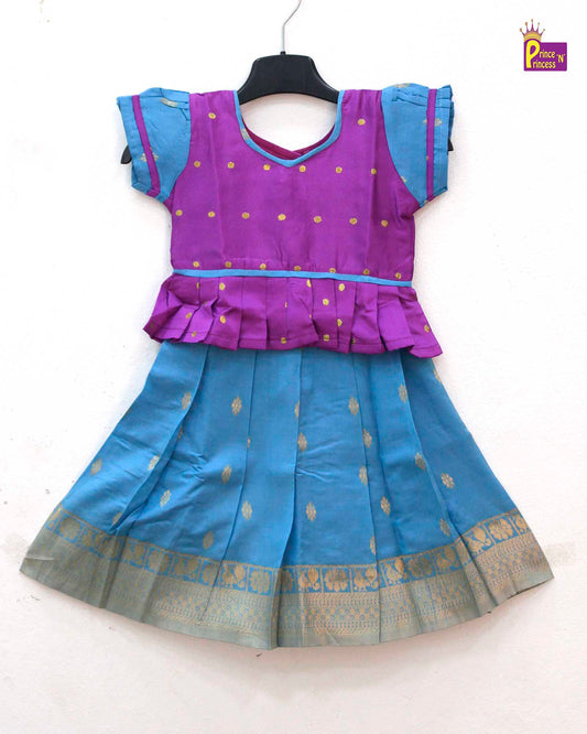 Kids Purple Blue Traditional  Pattu Pavadai PPP1201