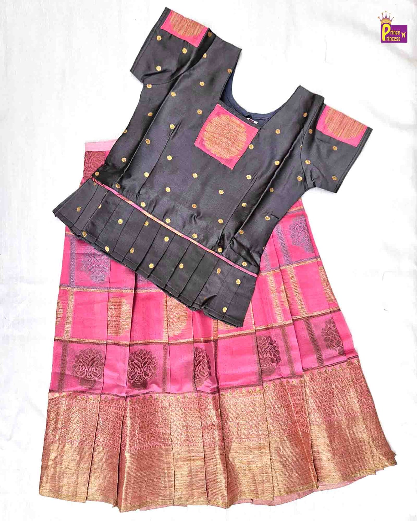 Kids Grey And Pink Traditional Pattu Pavadai PPP1211