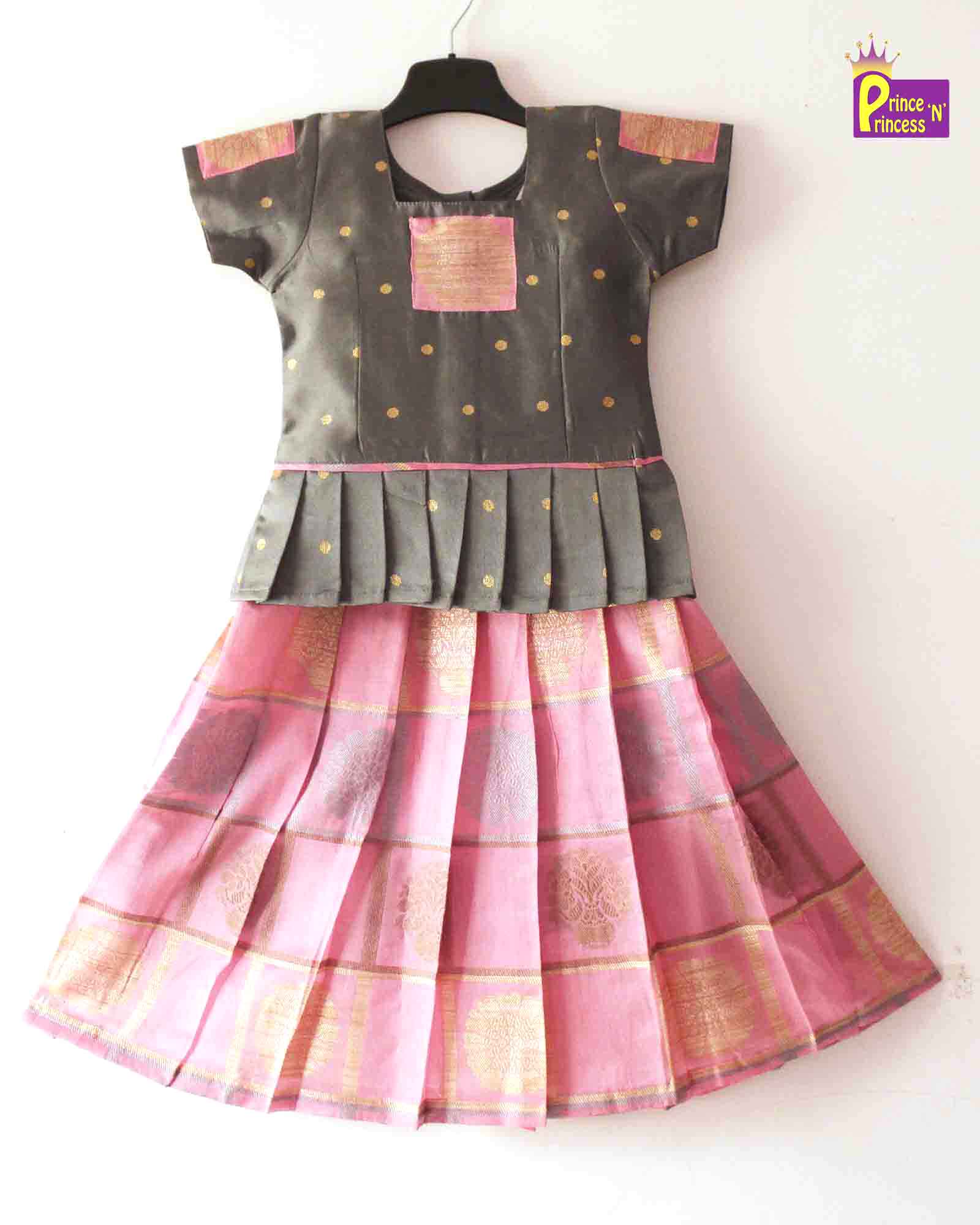 Kids Pink Grey Traditional Pattu Pavadai PPP1211 Prince N Princess