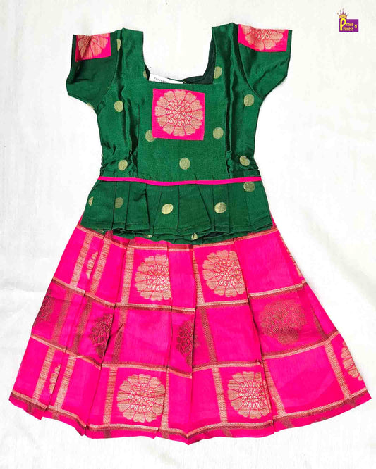 Kids Green And Pink Traditional Pattu Pavadai PPP1220