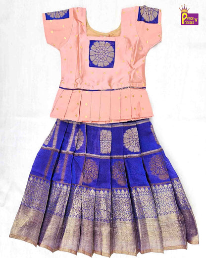 Kids Pink Blue Traditional Pattu Pavadai PPP1220