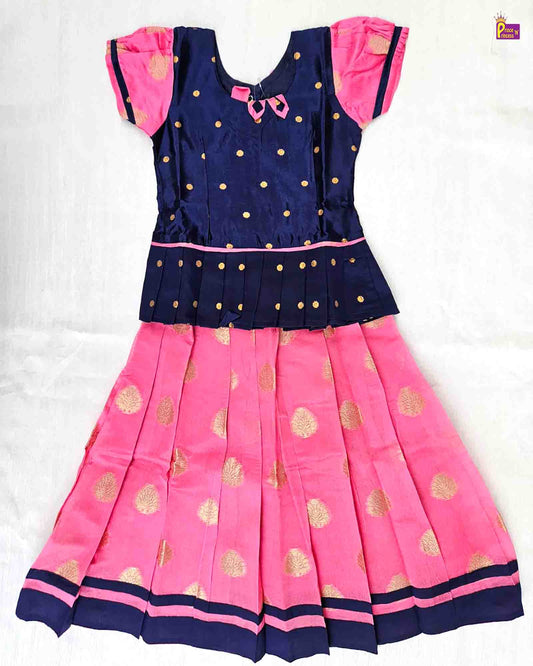 Kids Navy And Pink Traditional Pattu Pavadai PPP1222