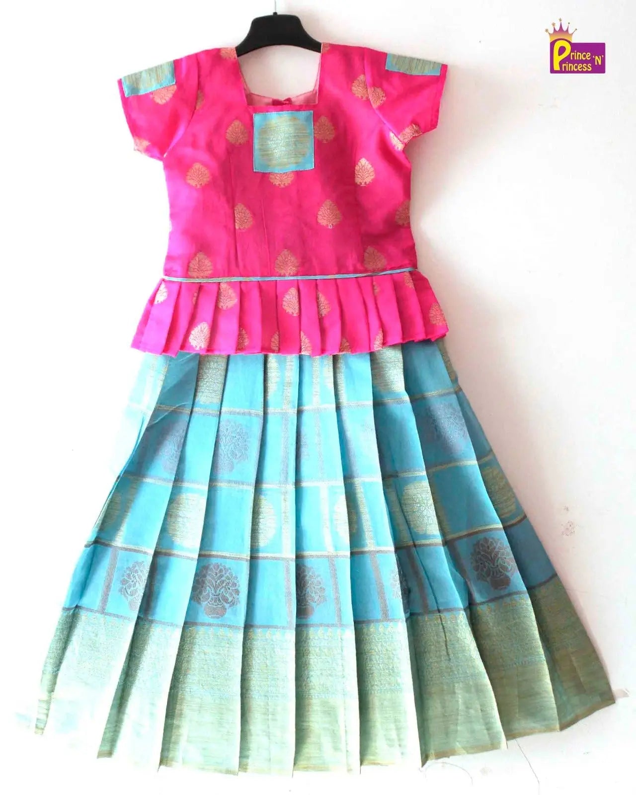 Kids Pink Skyblue Traditional Pattu Pavadai PPP1223 Prince N Princess