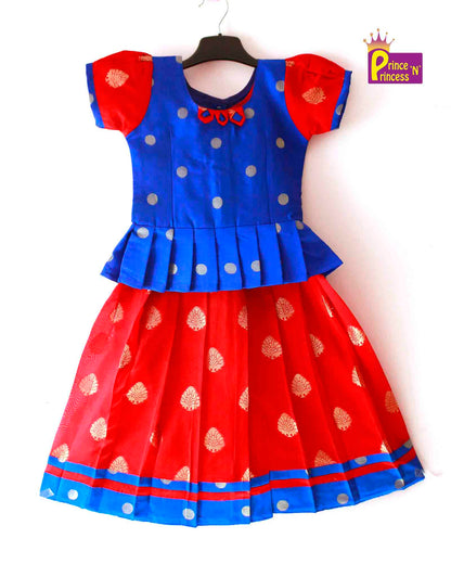 Kids Red Blue Traditional Pattu Pavadai PPP1225 Prince N Princess