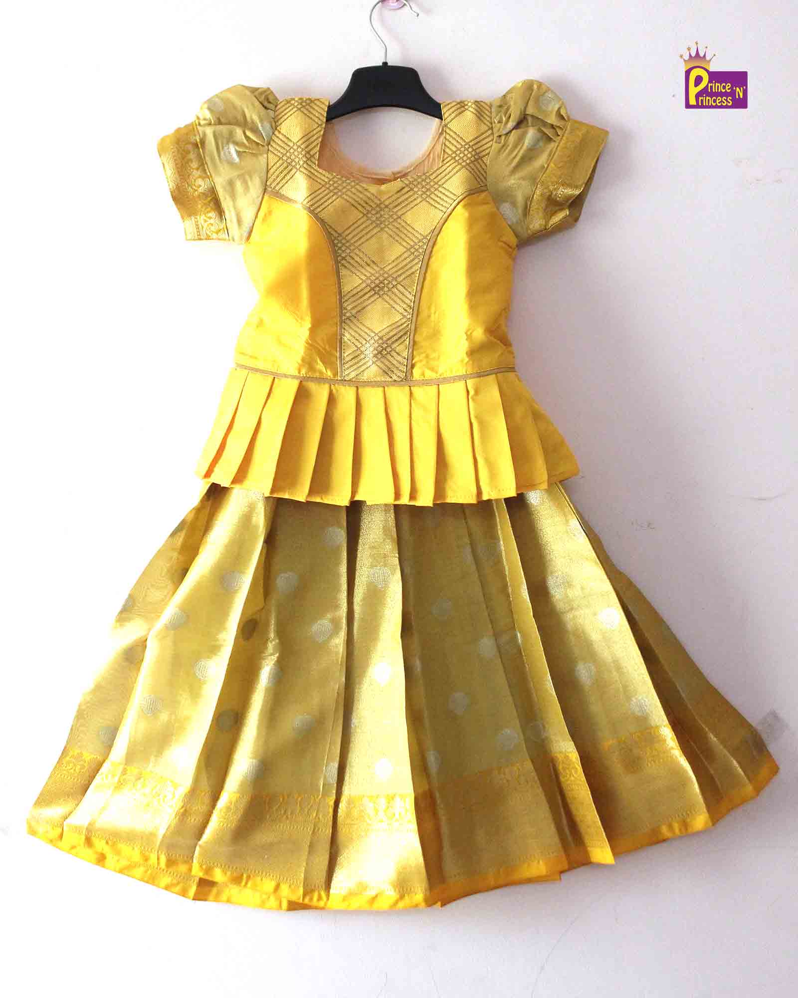 Kids Yellow Big Border Traditional Pattu Pavadai PPP1258 Prince N Princess