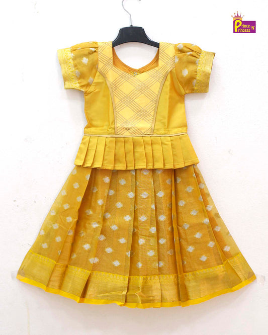 Kids Yellow Traditional Pattu Pavadai PPP1258