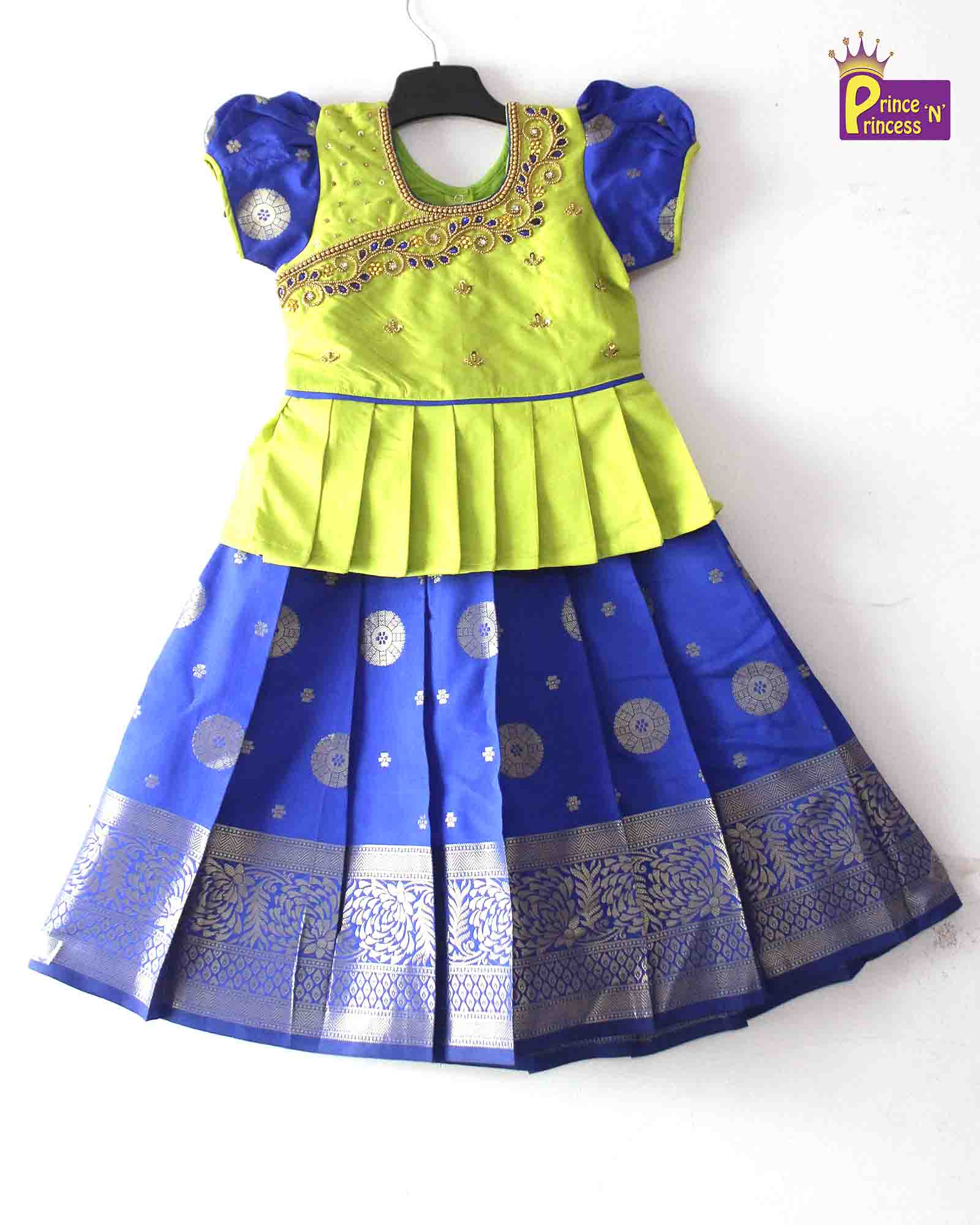 Prince N Princess Green Blue AARI Work pattu Pavadai PPP1272 Prince N Princess