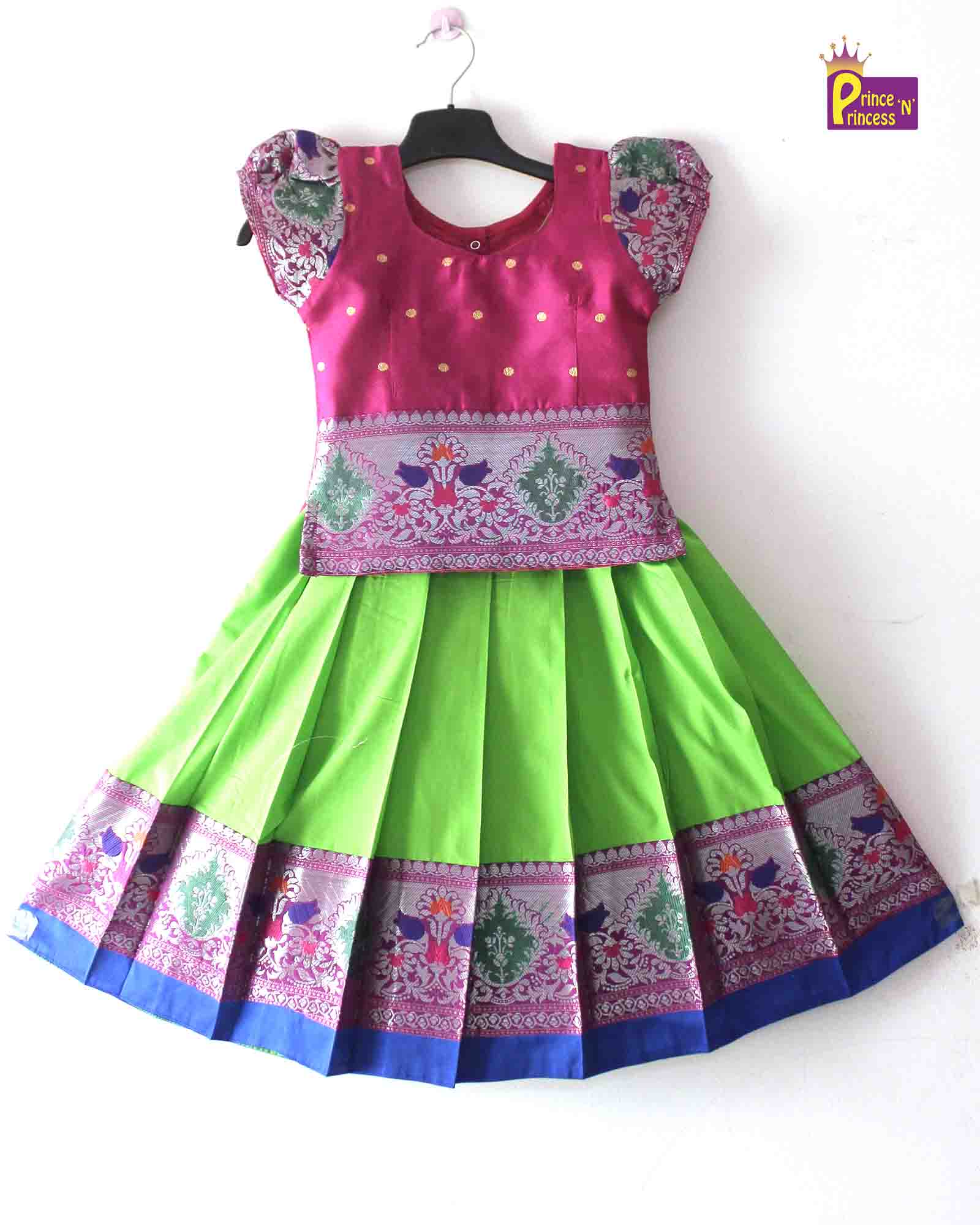 Prince N Princess Kids Magenta Green Traditional Pattu Pavadai PPP1274 Prince N Princess