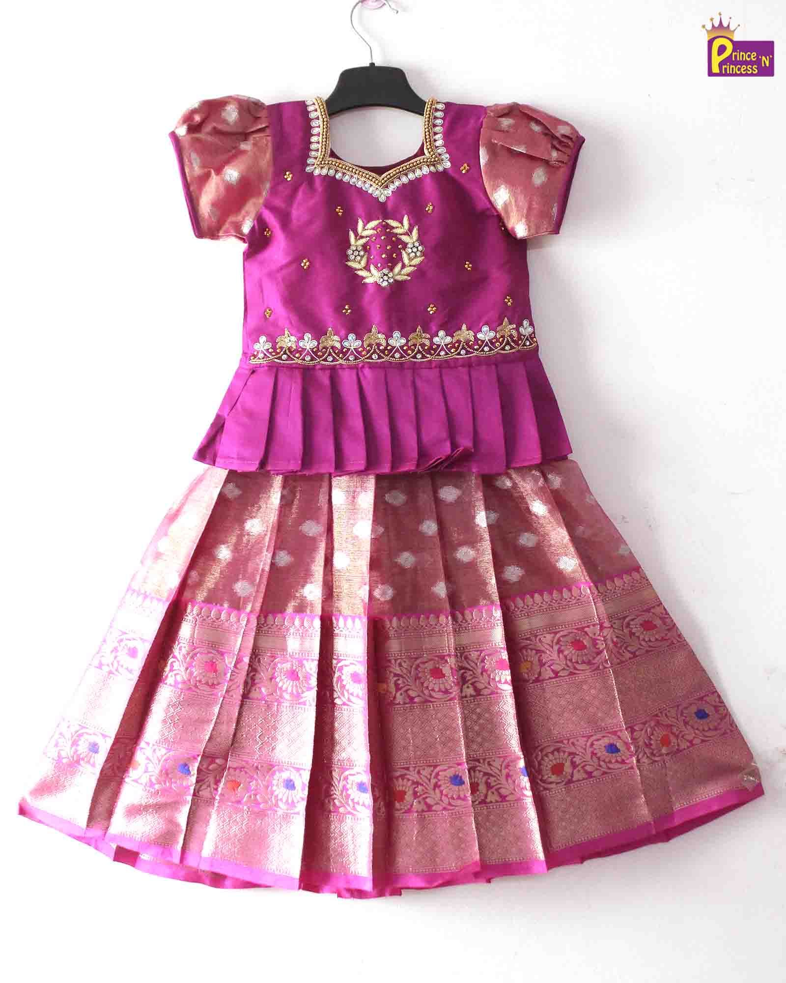 Kids Magenta AARI Work Tissue Designer Pattu Pavadai PPP1286 Prince N Princess