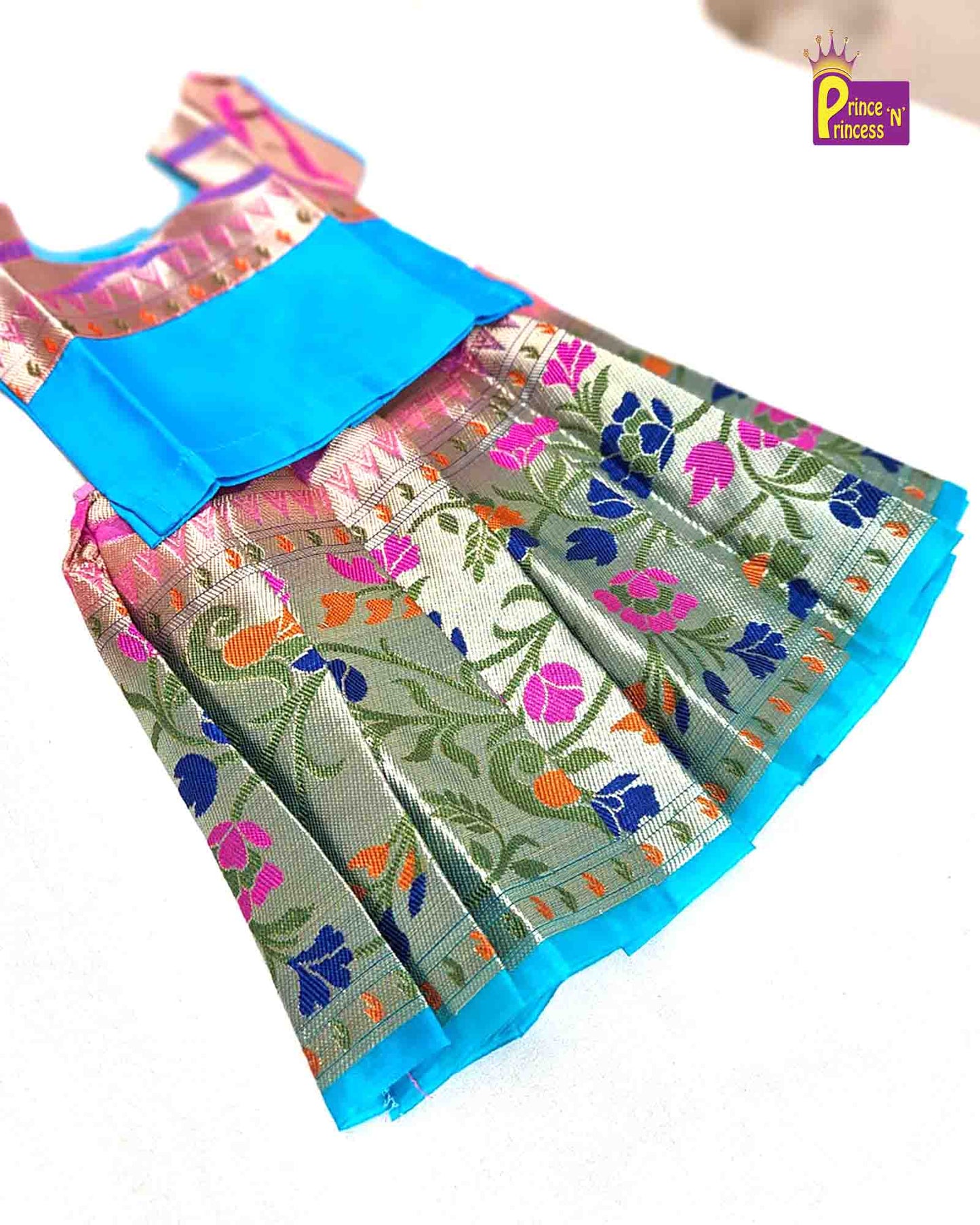 Kids Pink and Blue Traditional Pattu Pavadai PPP1331