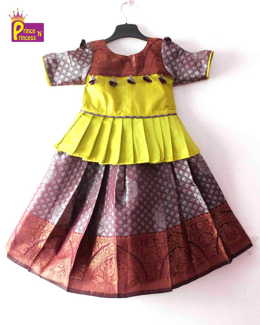 Kids Prince N Princess Lime Green with Dark whine Traditional  Pattu Pavadai PPP1316