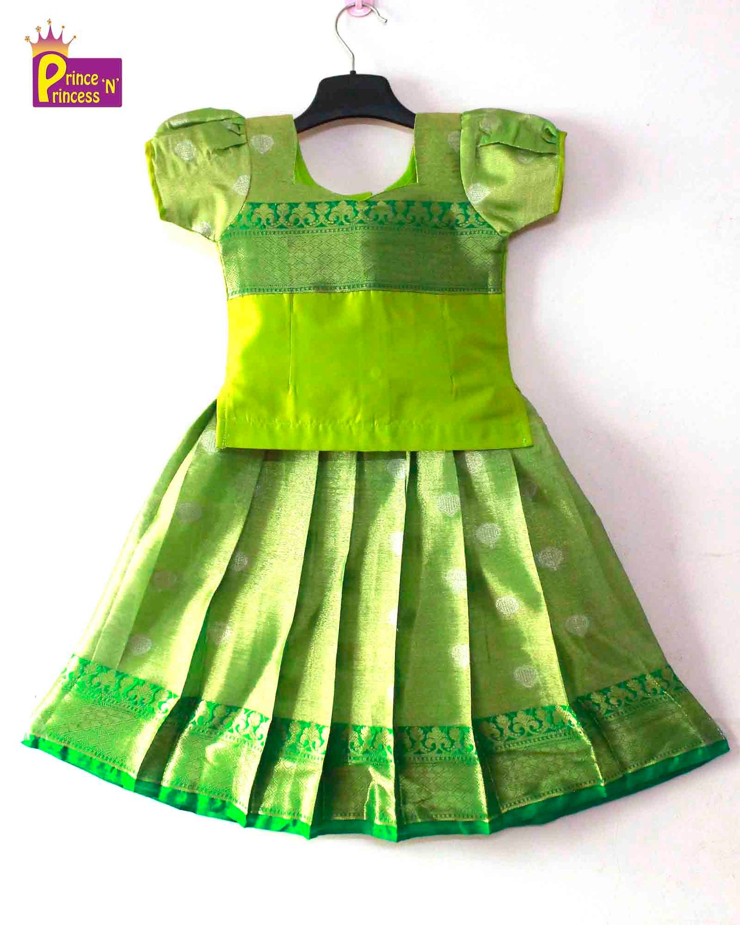 Prince N Princess Green  Tissue Pattu Pavadai PPP1322