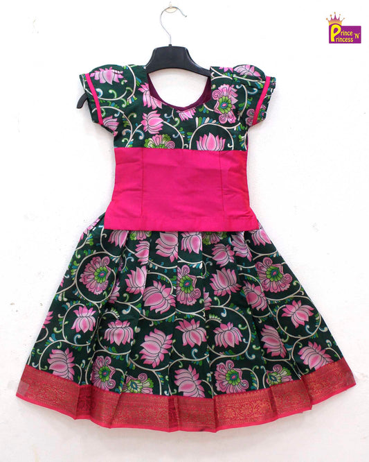 Kids Green With Pink Traditional Pattupavadai PPP1329