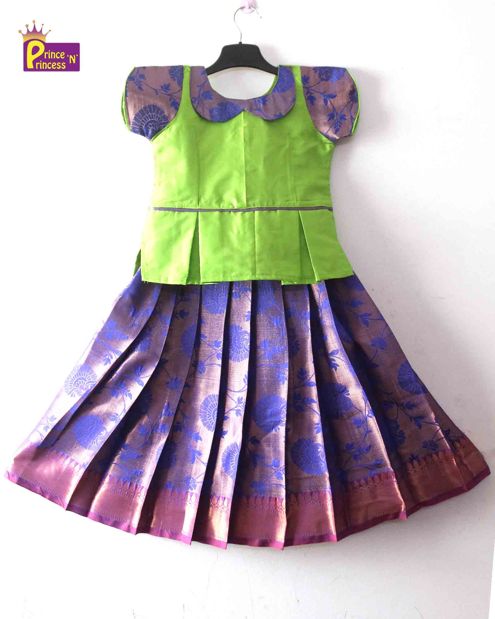 Prince N Princess Green And Blue Traditional Pattu Pavadai PPP1344 Prince N Princess