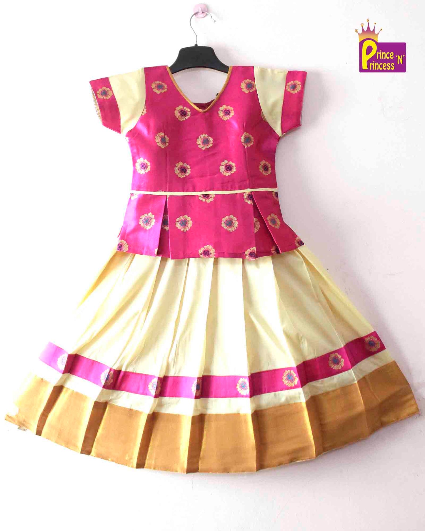 Kids Pink And Half white Traditional Pattu Pavadai PPP1346