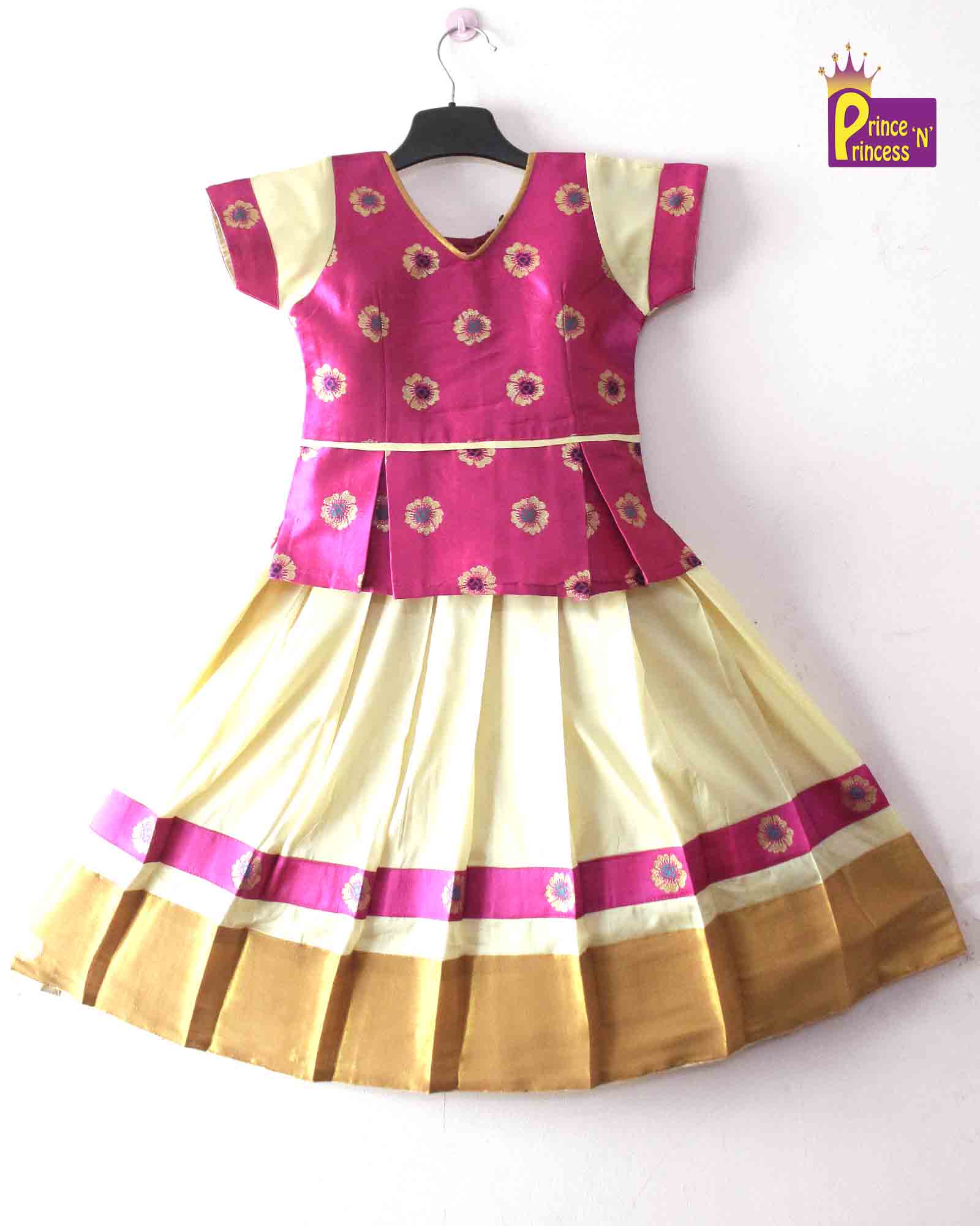 Kids Pink And Half white Traditional Pattu Pavadai PPP1346