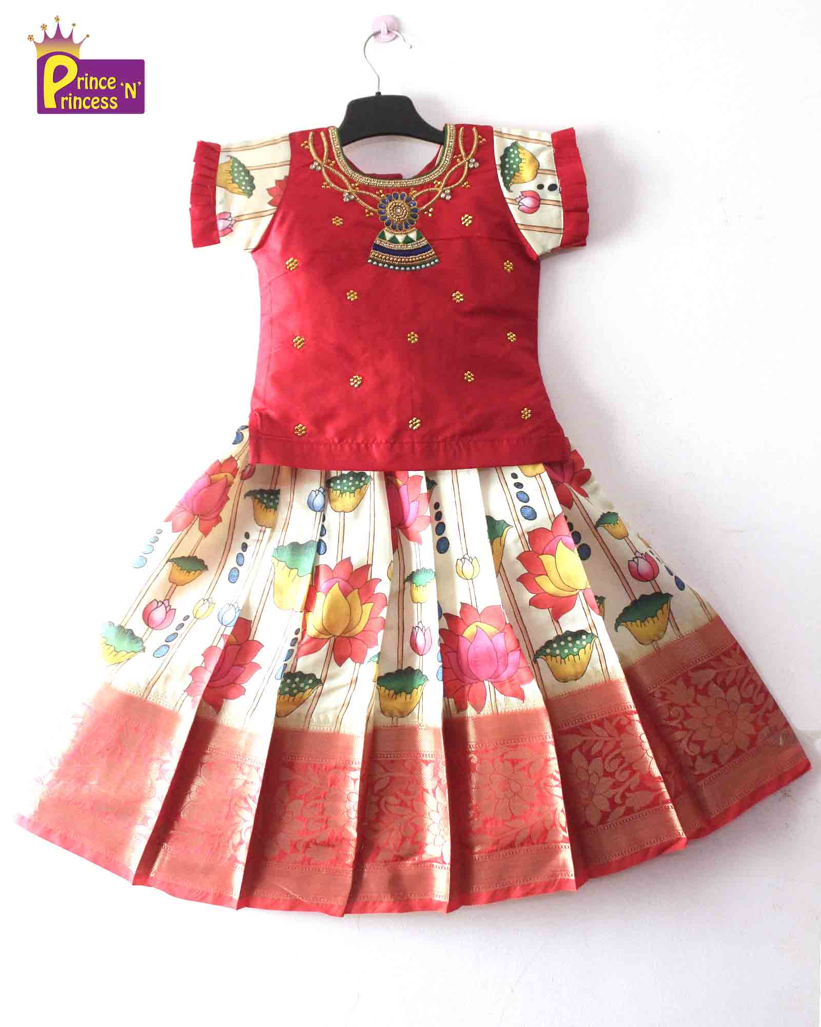 Kids Pink AARI Work Digital Print Banarasi Designer Pattu Pavadai PPP1350 Prince N Princess