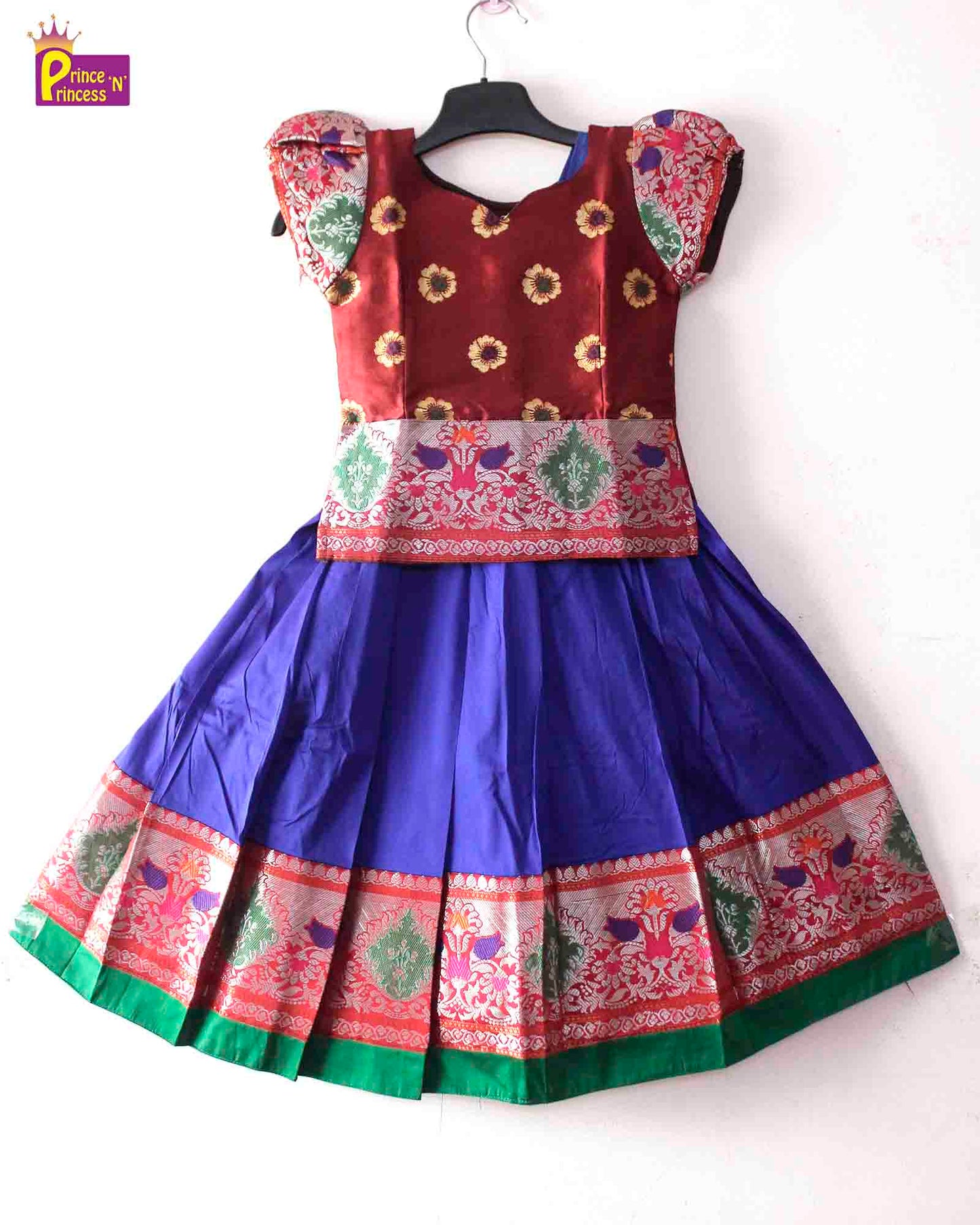 Prince N Princess Maroon blue  Traditional Pattu Pavadai PPP1355