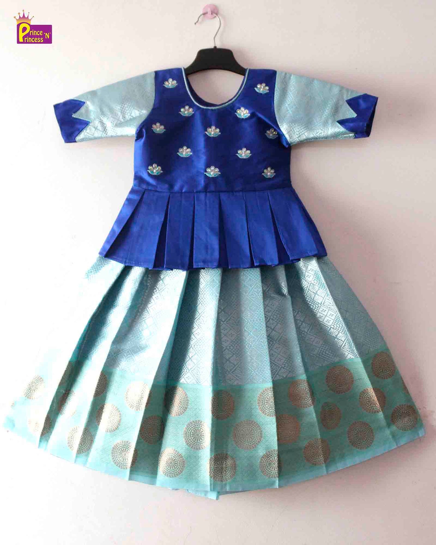 Kids Grand Blue Blue Embroidery Aari Work Pattu Pavadai PPP1362