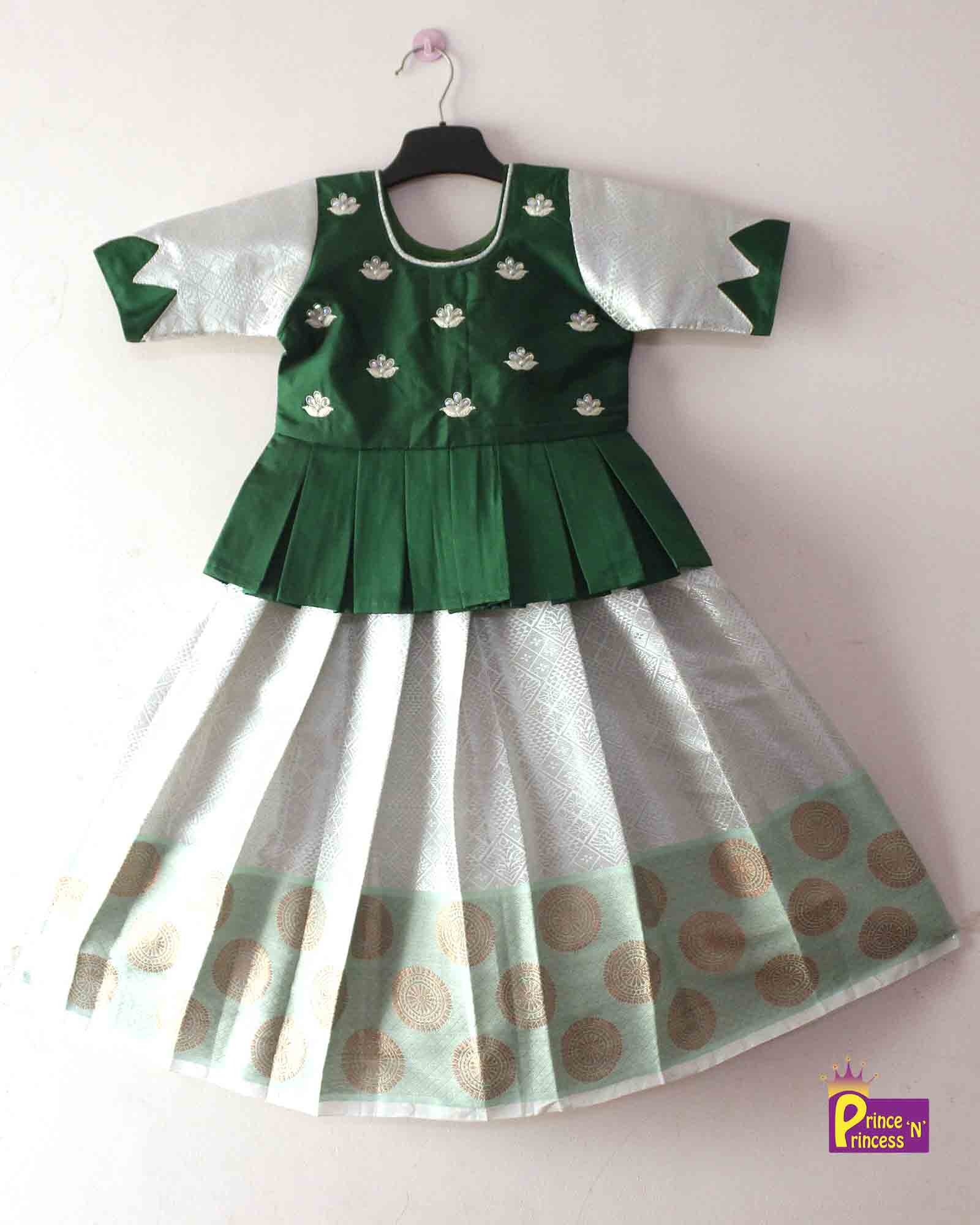 Prince N Princess Green With SIlver AARI Work pattu Pavadai PPP1364