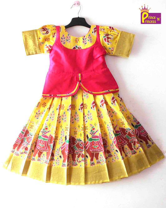 Kids Yellow with Pink  Designer Pattu Pavadai PPP1369