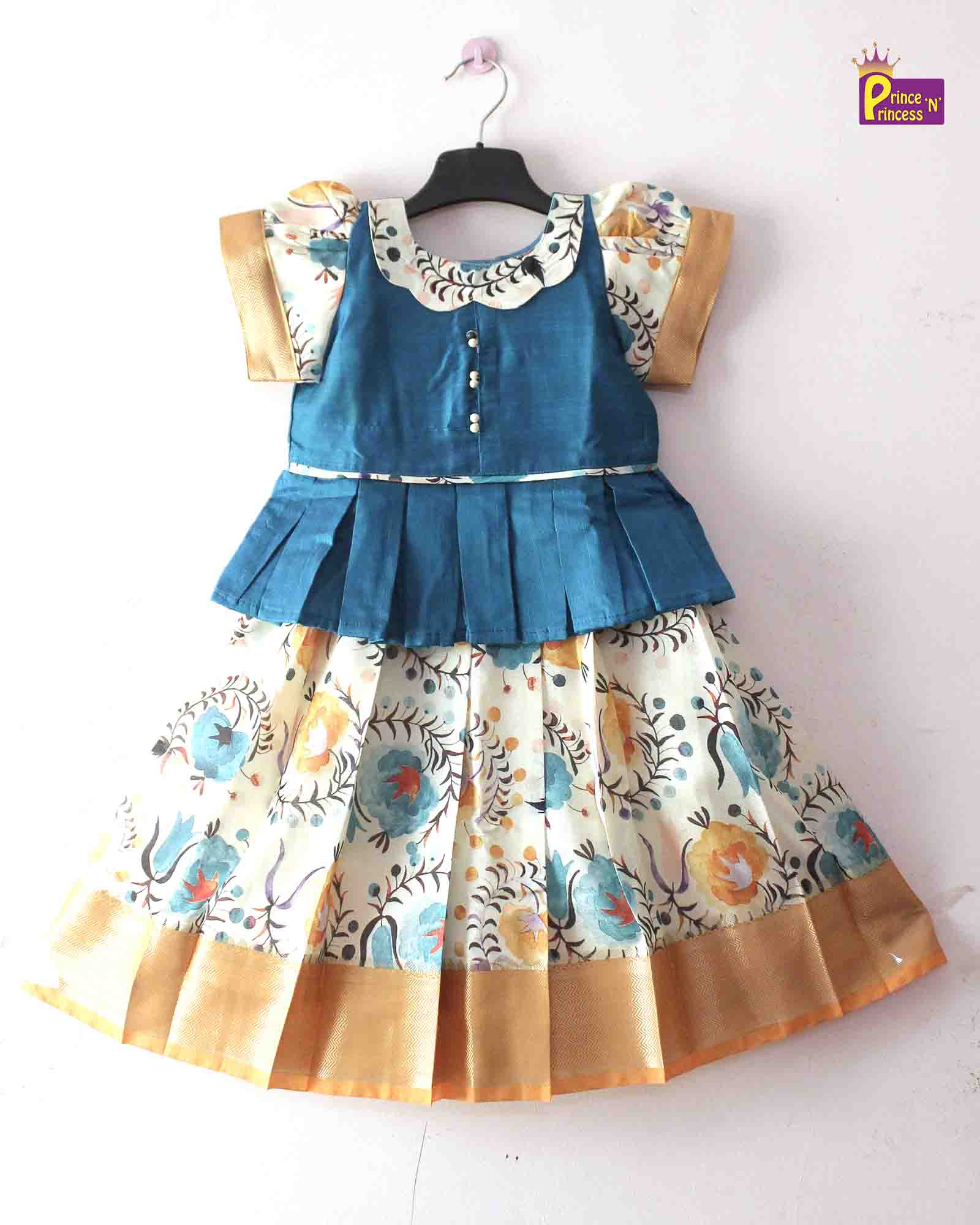 Kid Blue And Orange Traditional Pattu Pavadai PPP1377