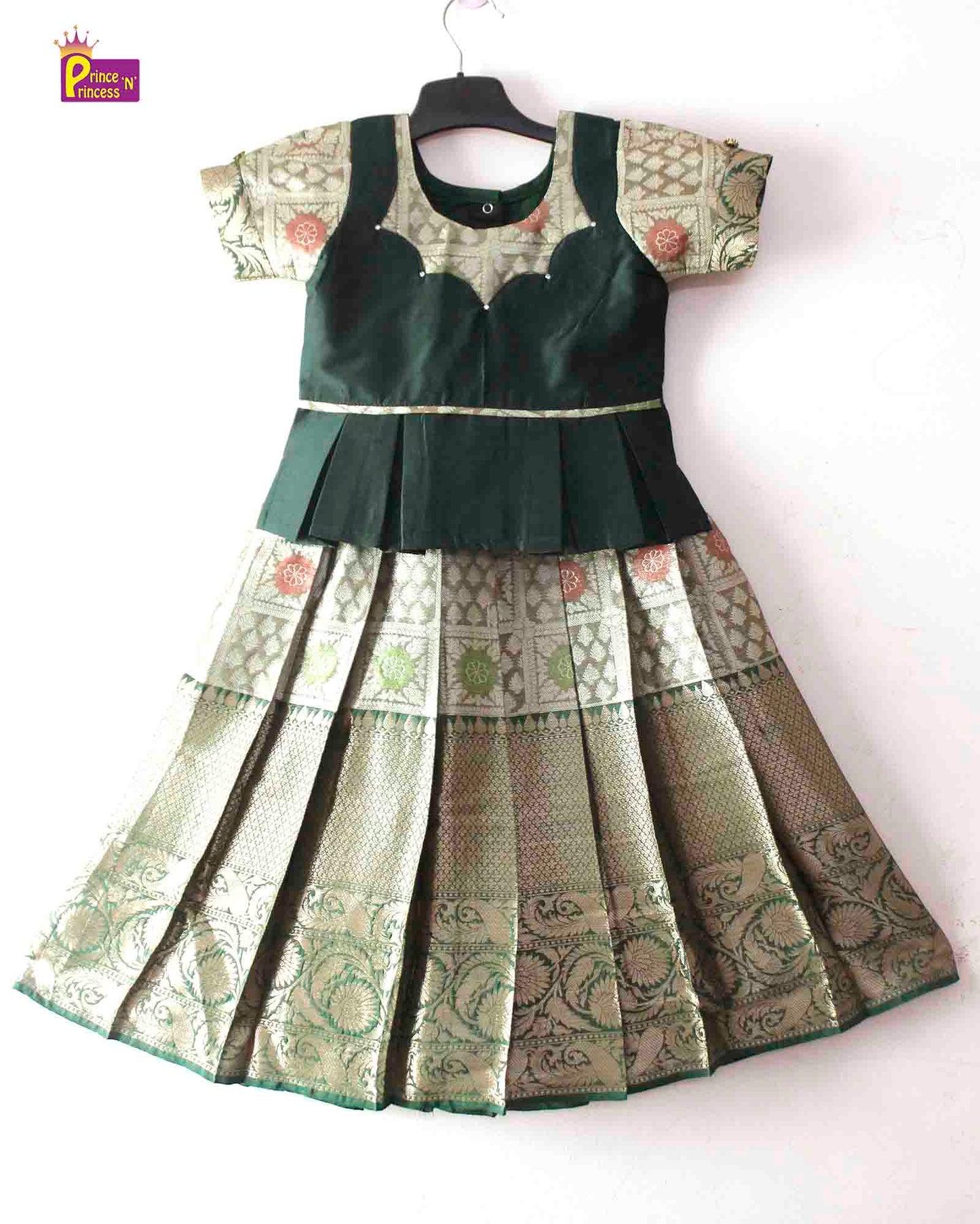 Kids green Tissue Designer Pattu Pavadai PPP1381 Prince N Princess