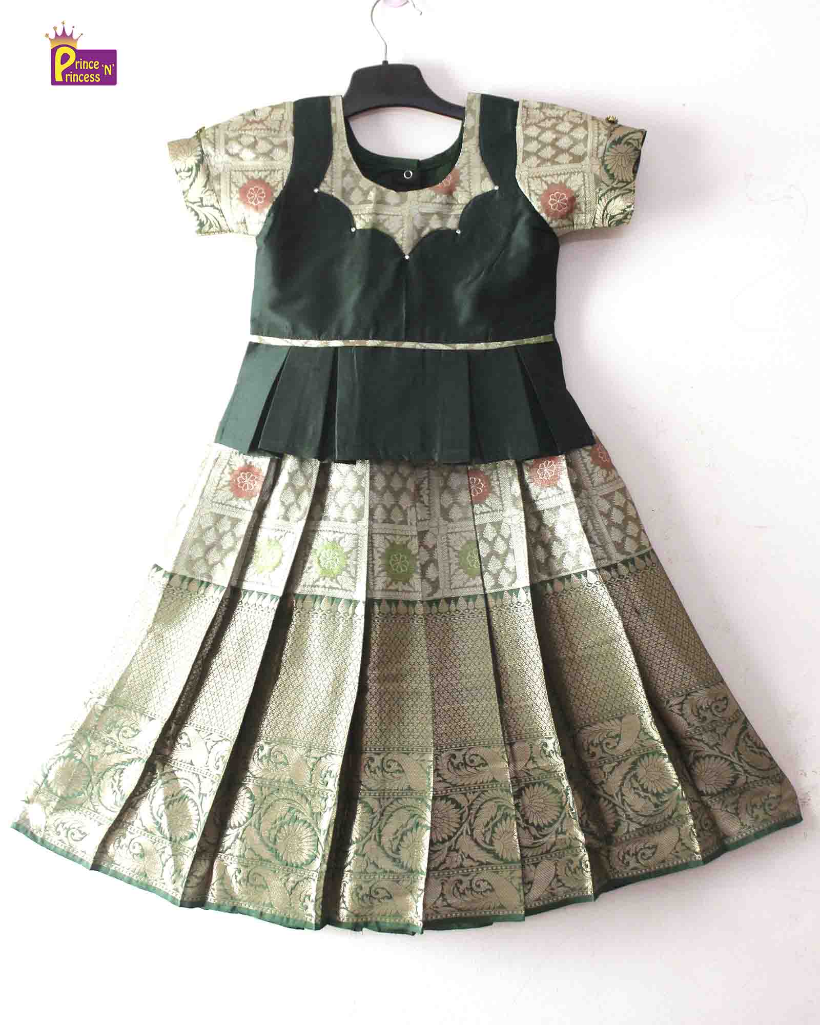 Kids green Tissue Designer Pattu Pavadai PPP1381 Prince N Princess