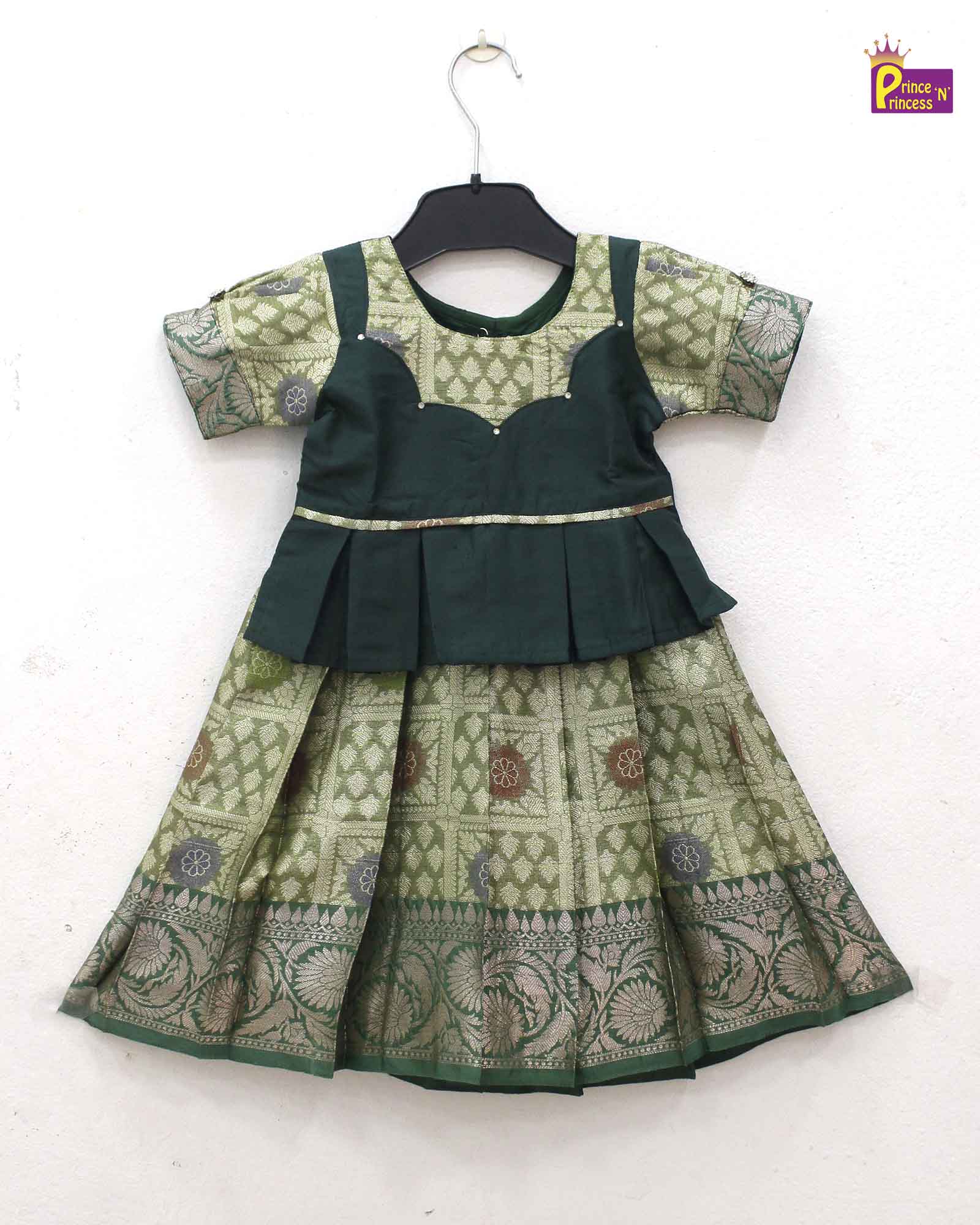 Kids green Tissue Designer Pattu Pavadai PPP1381