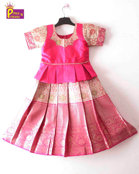 Kids Pink  Tissue Designer Pattu Pavadai PPP1385