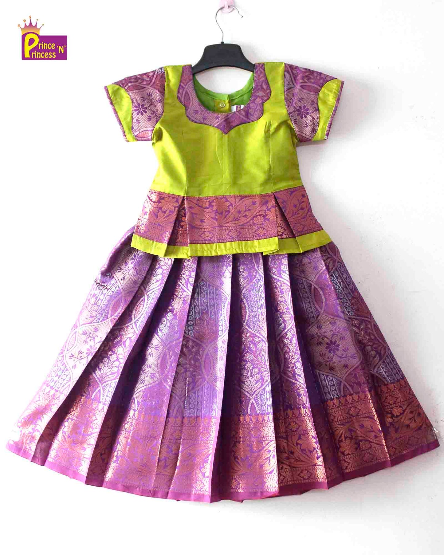 Kids Green And Purple  Designer Pattu Pavadai PPP1392 Prince N Princess